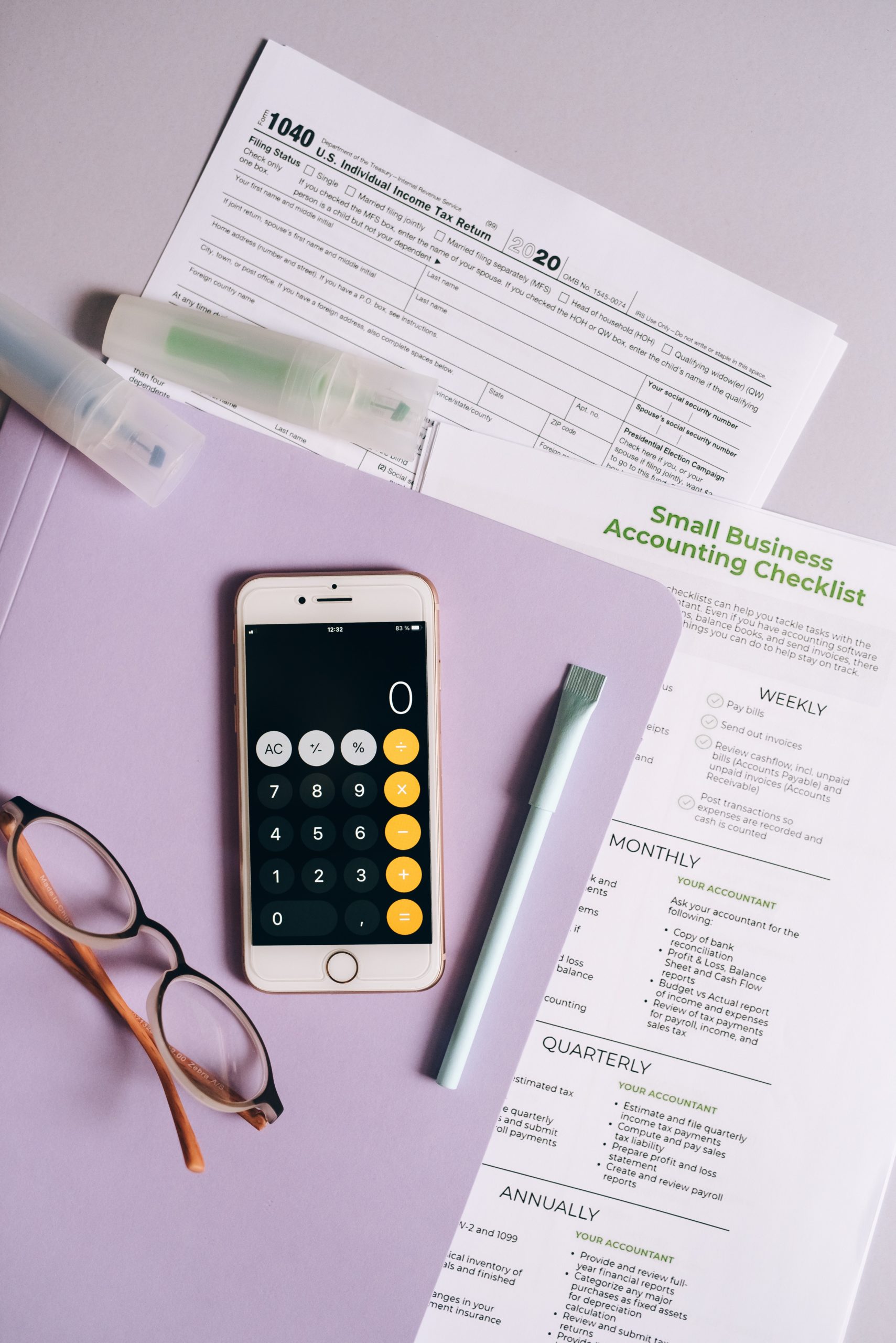 Cell phone besides tax pape and small business Accounting checklist