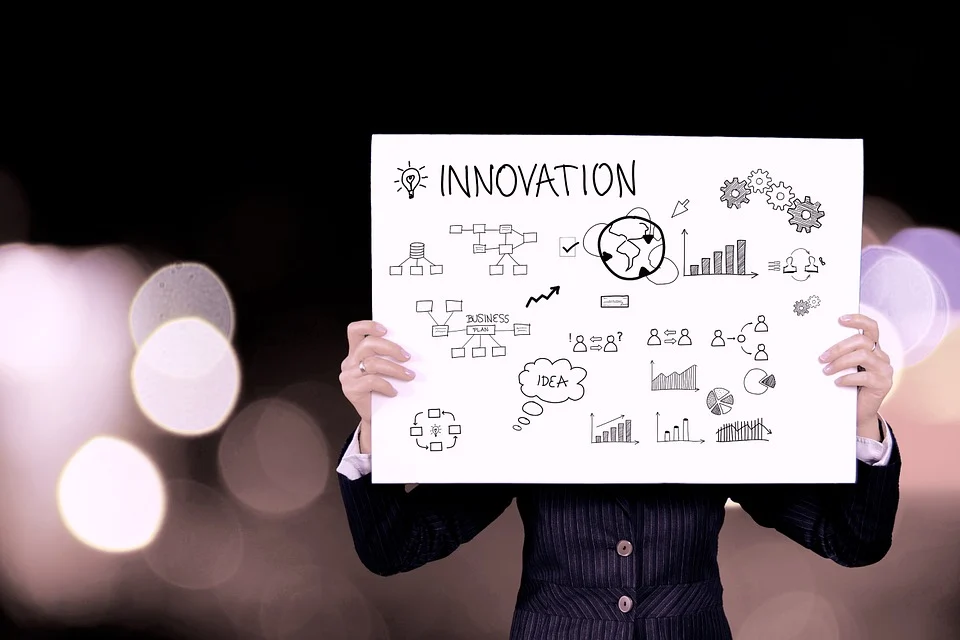A person holding a poster about innovation.