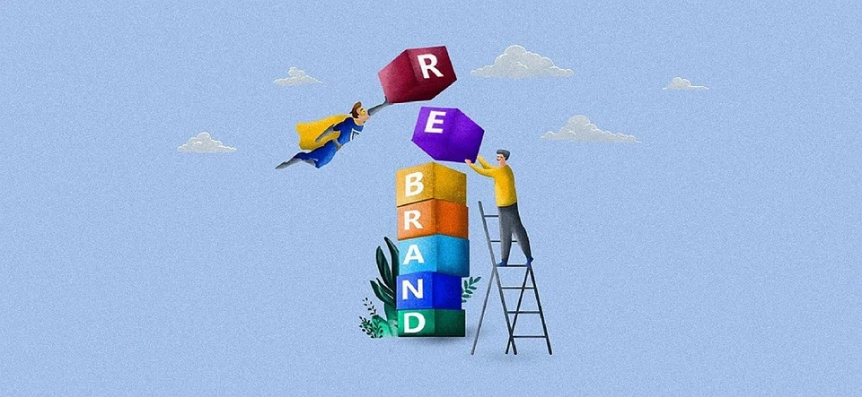 A graphic of the word “rebranding.”