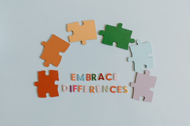 “Embrace differences” written along with puzzle blocks.