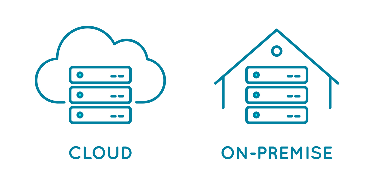 Illustration of cloud versus on-premises computing.